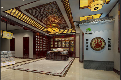 渝中古朴典雅的中式茶叶店大堂设计效果图