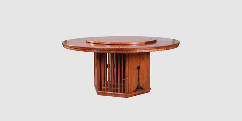 渝中中式餐厅装修天地圆台餐桌红木家具效果图