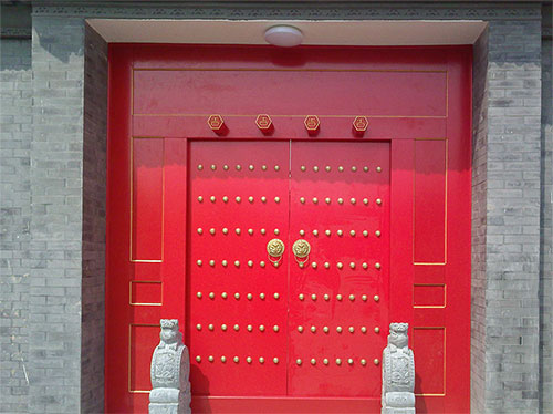 渝中中国传统四合院系列朱红色中式木制大门木作